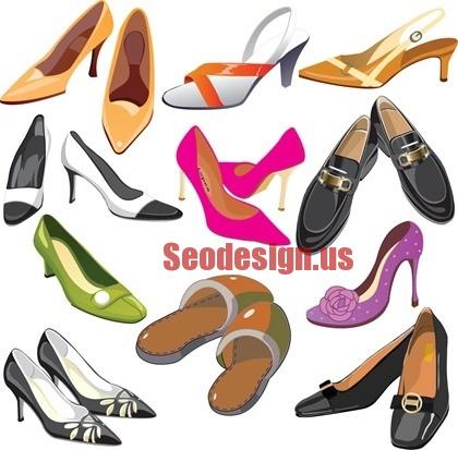 Colorful Fashion Women Shoes Silhouettes Vector Graphics