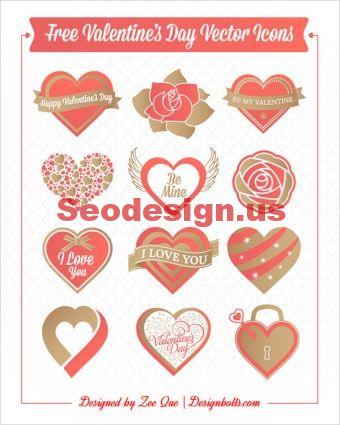 Free Vector Red Love Hearts Valentine Icons