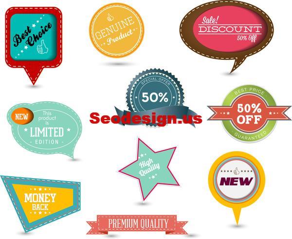 14 Ornament Sales Tags Vector Icons